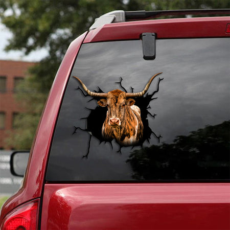 [th0309-snf-ptd]-highland-scotish-and-texas-longhorn-crack-car-sticker-cows-lover