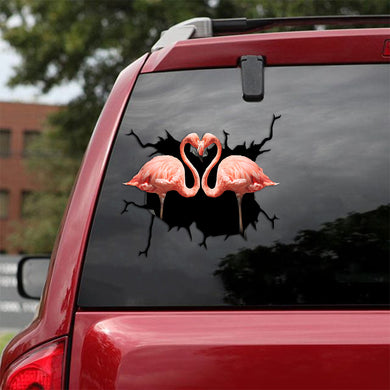 [th0669-snf-ptd]-flamingo-crack-car-sticker-tropical-lover