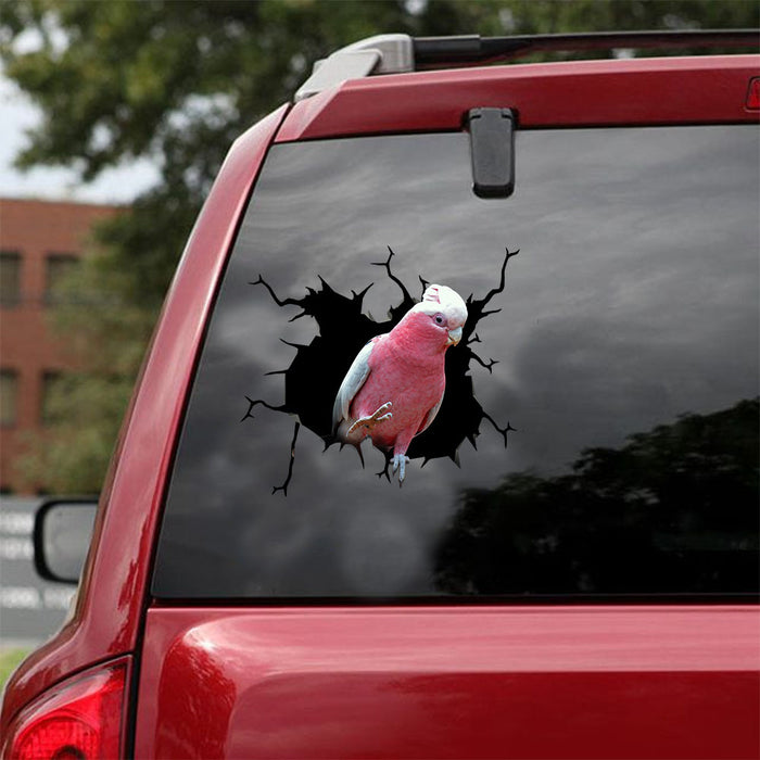 [ld1118-snf-lad]-pink-galah-crack-car-sticker-birds-lover