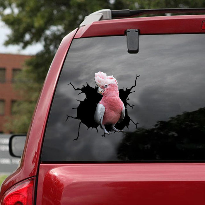 [ld1121-snf-lad]-pink-galah-crack-car-sticker-birds-lover