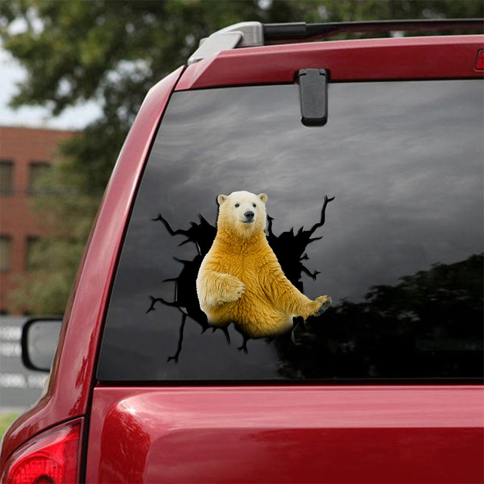 [th0200-snf-tpa]-polar-bear-crack-car-sticker-animals-lover