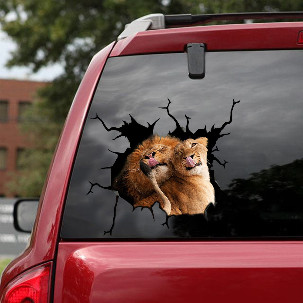 [sk0629-snf-lad]-lion-crack-car-sticker-animals-lover