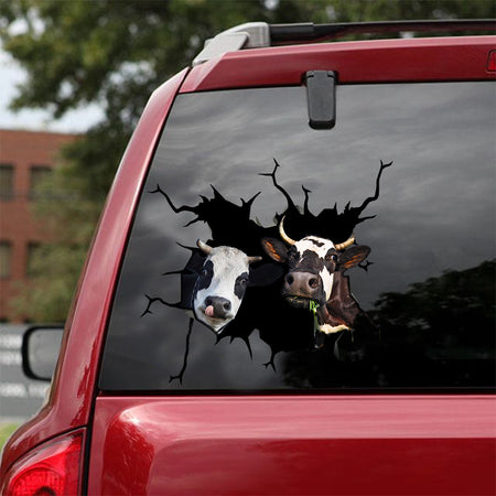 [sk0624-snf-lad]-cow-crack-car-sticker-animals-lover