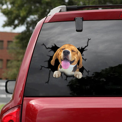 [th0362-snf-tpa]-beagle-crack-car-sticker-dogs-lover