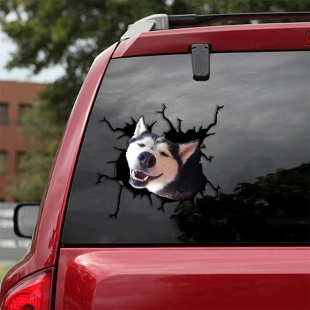 [th0343-snf-tpa]-husky-crack-car-sticker-dogs-lover