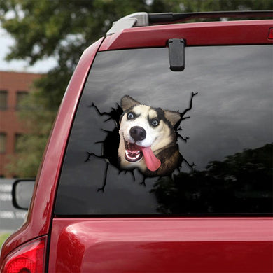 [th0346-snf-tpa]-husky-crack-car-sticker-dogs-lover