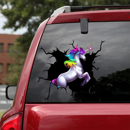 [sk0731-snf-lad]-unicorn-crack-car-sticker-animals-lover