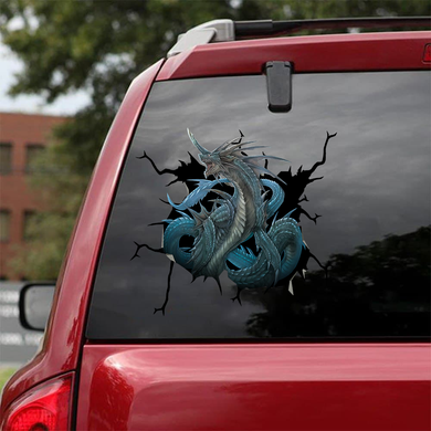 [sk0685-snf-lad]-dragon-crack-car-sticker-animals-lover