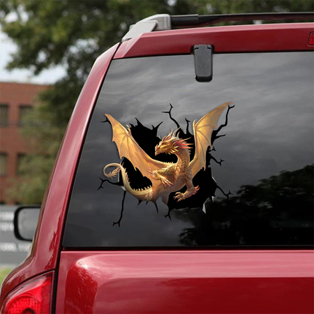 [sk0675-snf-lad]-dragon-crack-car-sticker-animals-lover