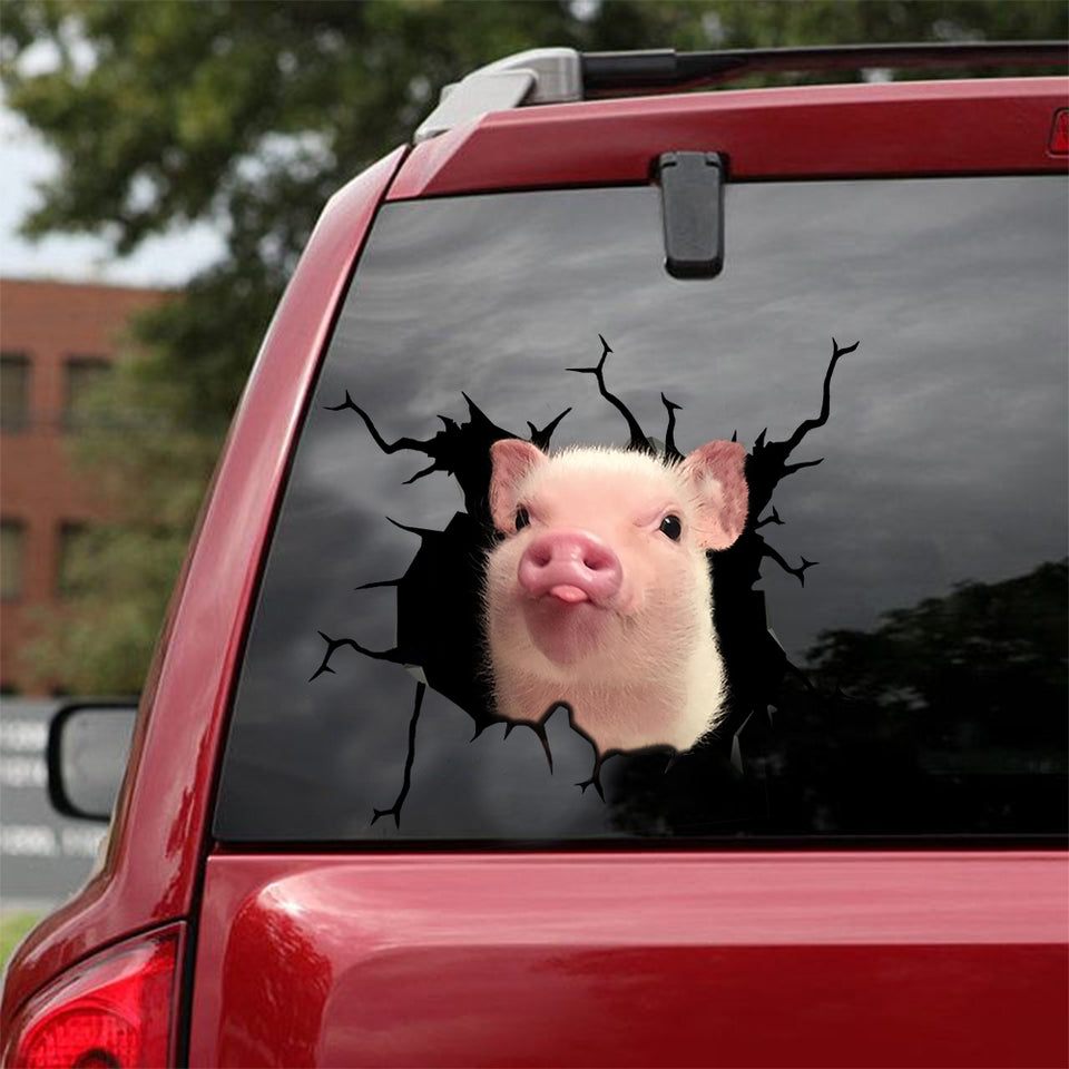 [sk0728-snf-lad]-mini-pig-crack-car-sticker-animals-lover