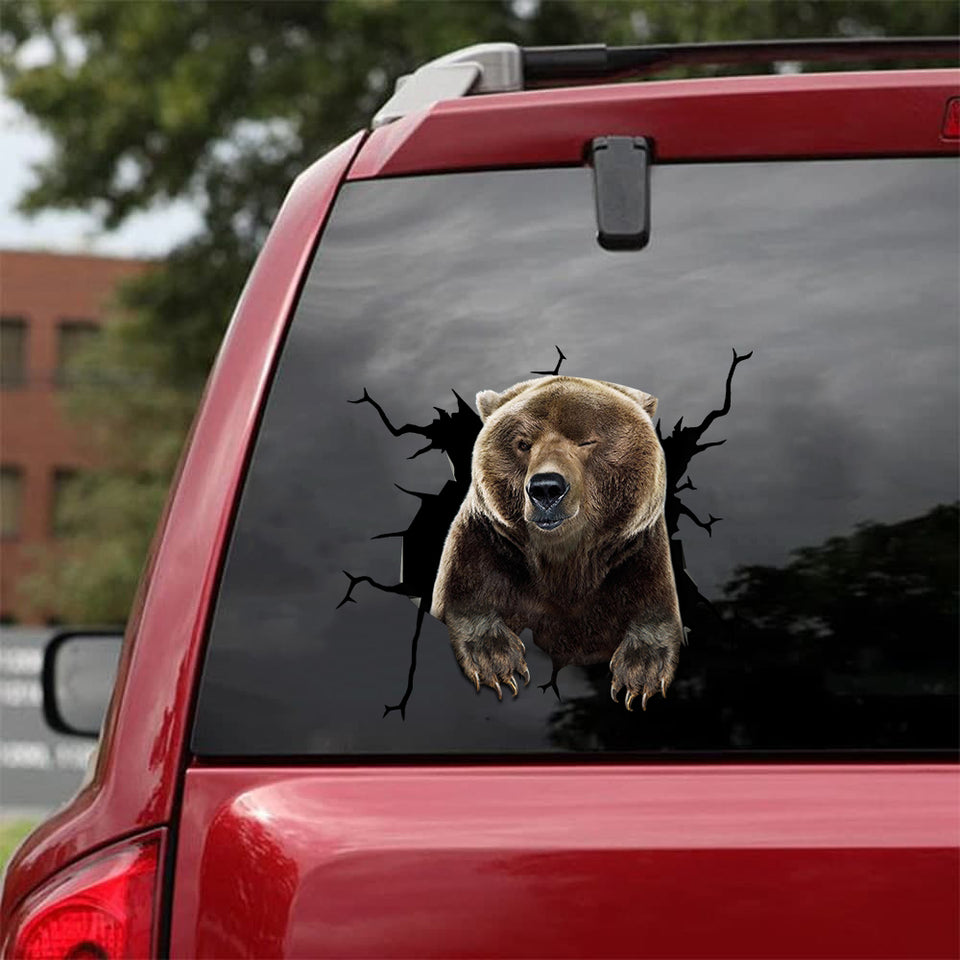 [sk0785-snf-tnt]-bear-crack-car-sticker-animals-lover