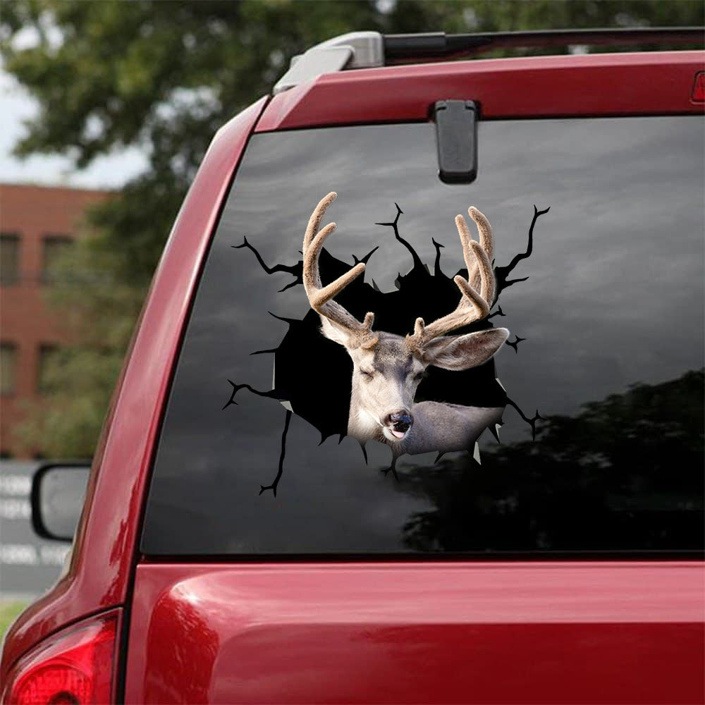 [bv0190-snf-tnt]-deer-crack-car-sticker-hunting-lover