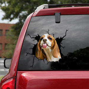 [sk0758-snf-lad]-beagle-crack-car-sticker-dogs-lover