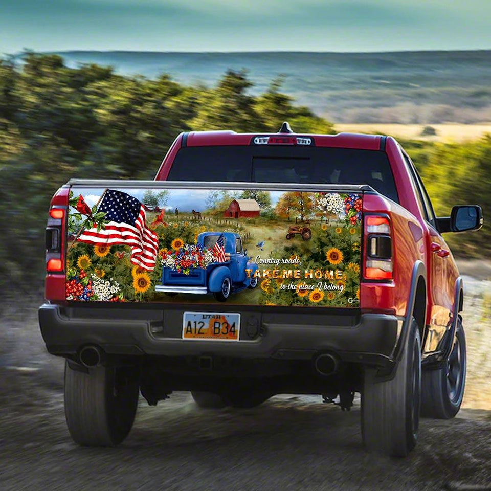 Country Roads American truck Tailgate Decal Sticker Wrap Tailgate Wrap Decals For Trucks