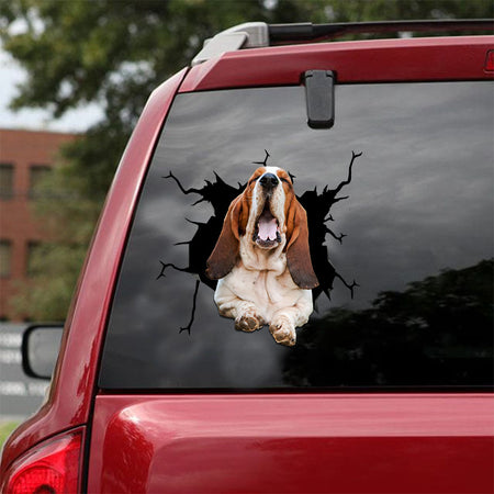 [ld1613-snf-lad]-basset-hound-crack-car-sticker-dogs-lover