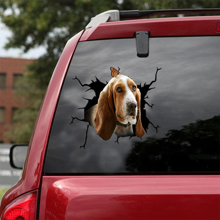 [ld1615-snf-lad]-basset-hound-crack-car-sticker-dogs-lover