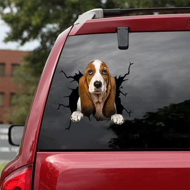 [da1091-snf-tnt]-basset-hound-crack-car-sticker-dogs-lover