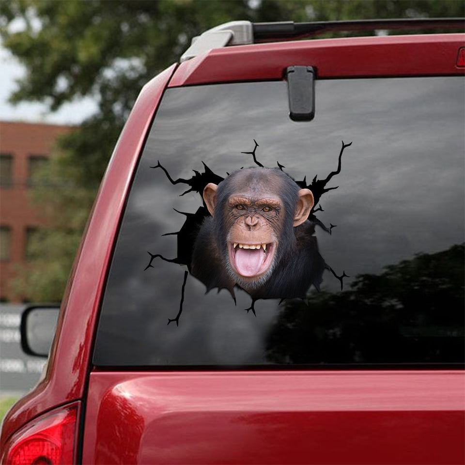 [ld1265-snf-lad]-chimpanzee-crack-car-sticker-dogs-lover
