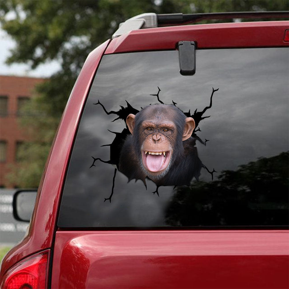 [ld1265-snf-lad]-chimpanzee-crack-car-sticker-dogs-lover