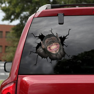 [ld1267-snf-lad]-chimpanzee-crack-car-sticker-dogs-lover