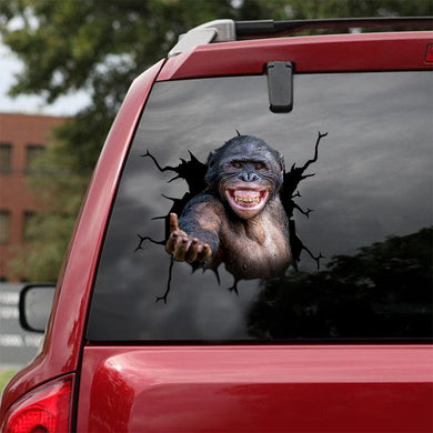 [ld1269-snf-lad]-chimpanzee-crack-car-sticker-dogs-lover