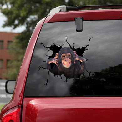 [ld1270-snf-lad]-chimpanzee-crack-car-sticker-dogs-lover