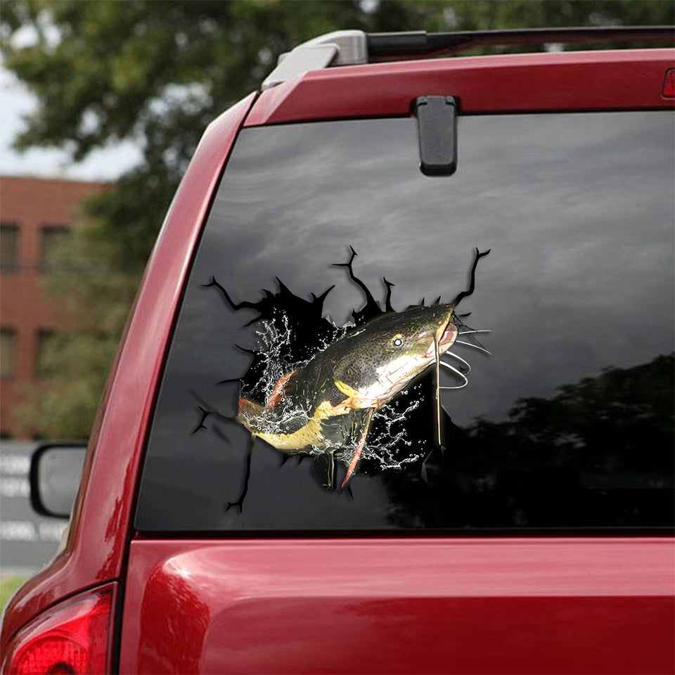 [sk0994-snf-ptd]-cat-fish-crack-car-sticker-fishing-lover