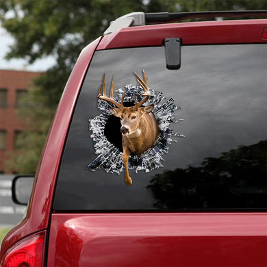 [th0739-snf-tpa]-deer-crack-car-sticker-hunting-lover