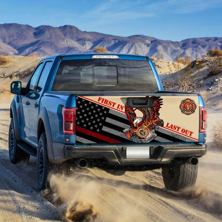 Firefighter truck Tailgate Decal Sticker Wrap First In Last Out Tailgate Wrap Decals For Trucks