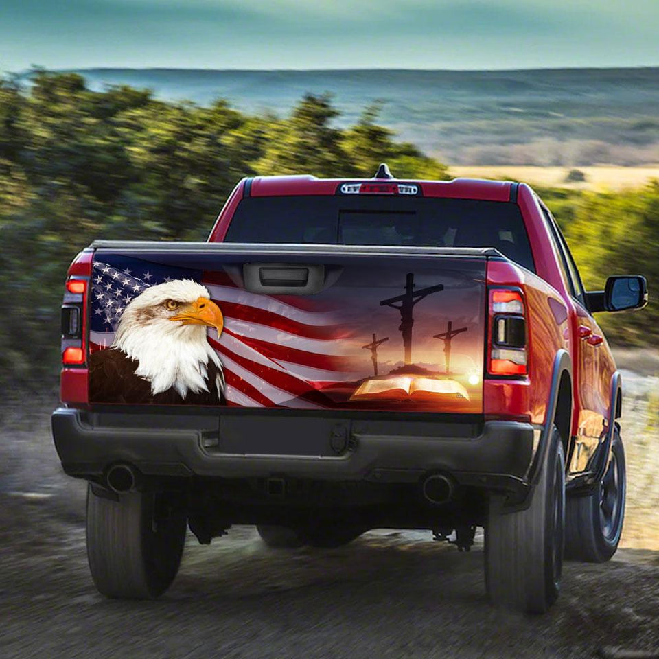 Patriotic Eagle And Jesus Cross Graphic truck Tailgate Decal Sticker Wrap Tailgate Wrap Decals For Trucks