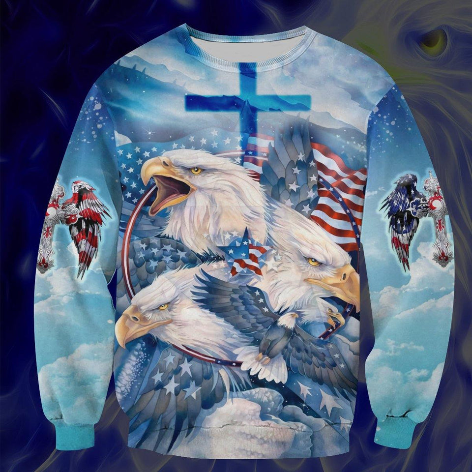 [sk0333-lct-tpa] 3D Eagle American Unisex Crewneck Sweatshirt - Camellia Print