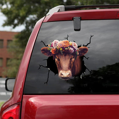 [sk1092-snf-ptd]-cow-crack-sticker-animals-lover