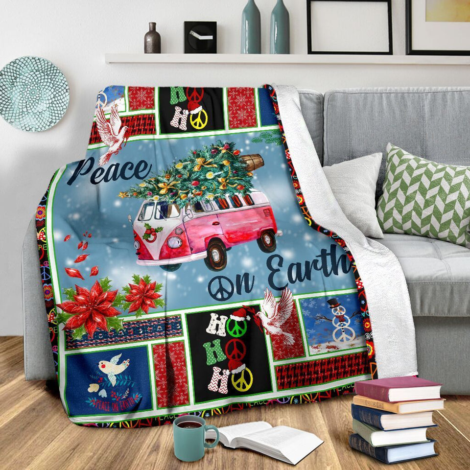  Peace On Earth Hippie Christmas Xmas Ultra Soft Cozy Plush Fleece Blanket