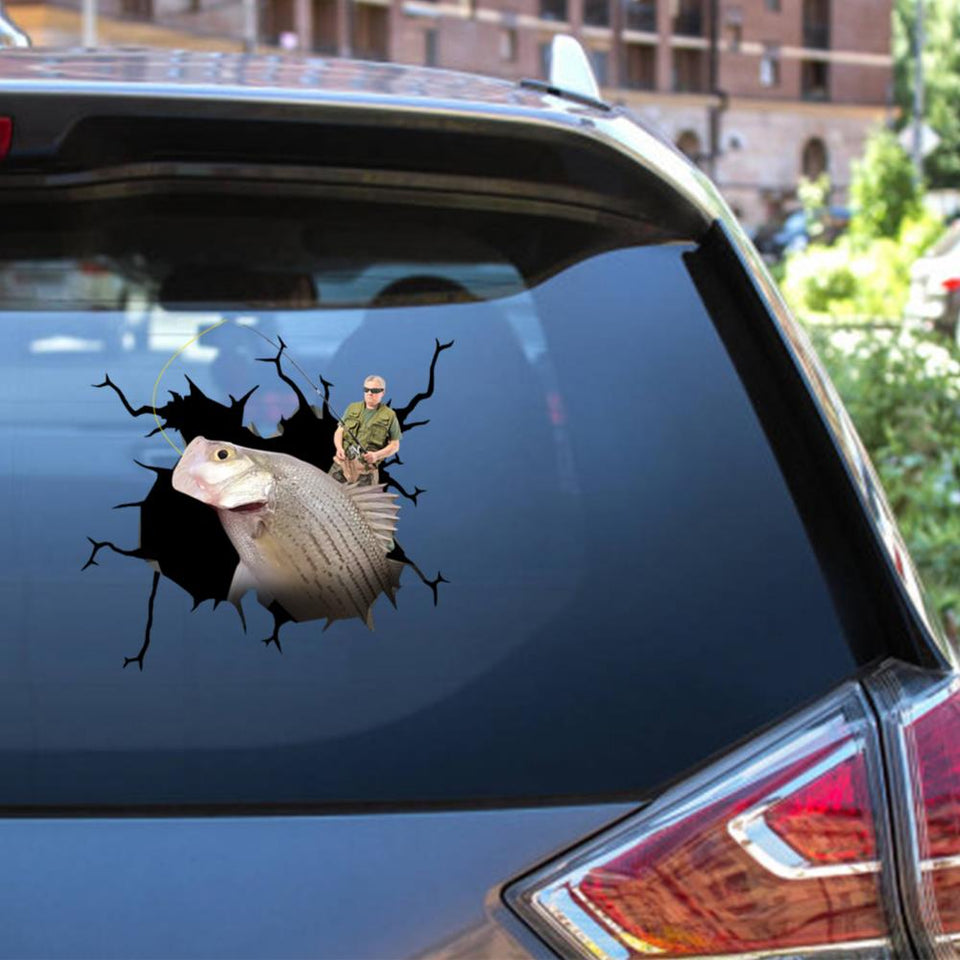 White Bass Fish Crack Sticker For Car Fishing Decal Window SUV Gift For Men Women Fishing Lover