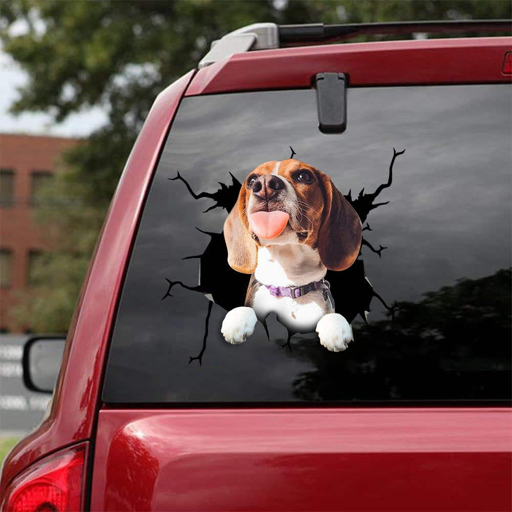 [sk1397-snf-lad]-beagle-crack-sticker-dogs-lover