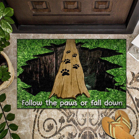 [sk0327-dom-ptd] Doormat follow the paws or fall down dogs lover decorate the house - Camellia Print