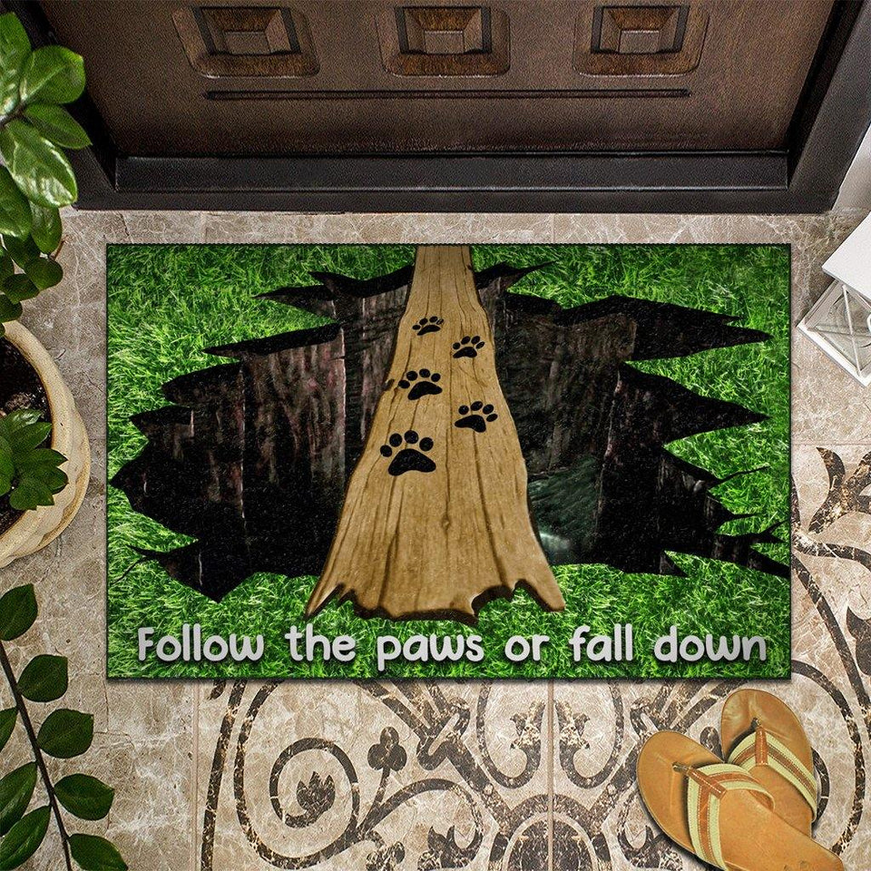 [sk0327-dom-ptd] Doormat follow the paws or fall down dogs lover decorate the house - Camellia Print