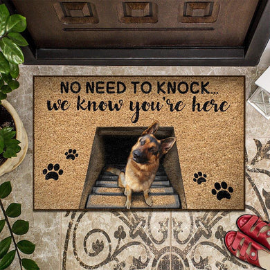 [sk0198-dom-ptd] Doormat dogs 3D no need to knock, we know you're here Decorate The HOUSE - Camellia Print