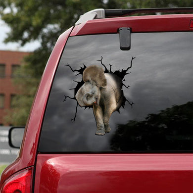 [ld1380-snf-lad]-elephant-crack-car-sticker-elephants-lover