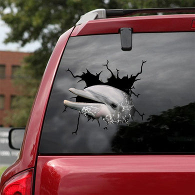 [ld1398-snf-lad]-common-dolphin-crack-car-sticker-fishing-lover