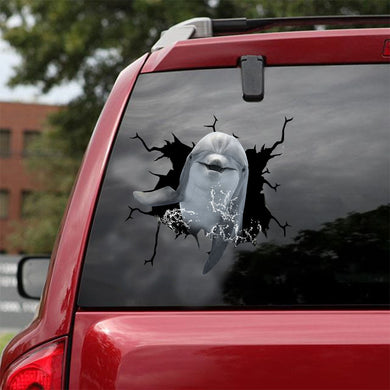 [ld1399-snf-lad]-bottlenose-dolphin-crack-car-sticker-fishing-lover