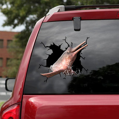 [ld1386-snf-lad]-amazon-river-dolphin-crack-car-sticker-fishing-lover