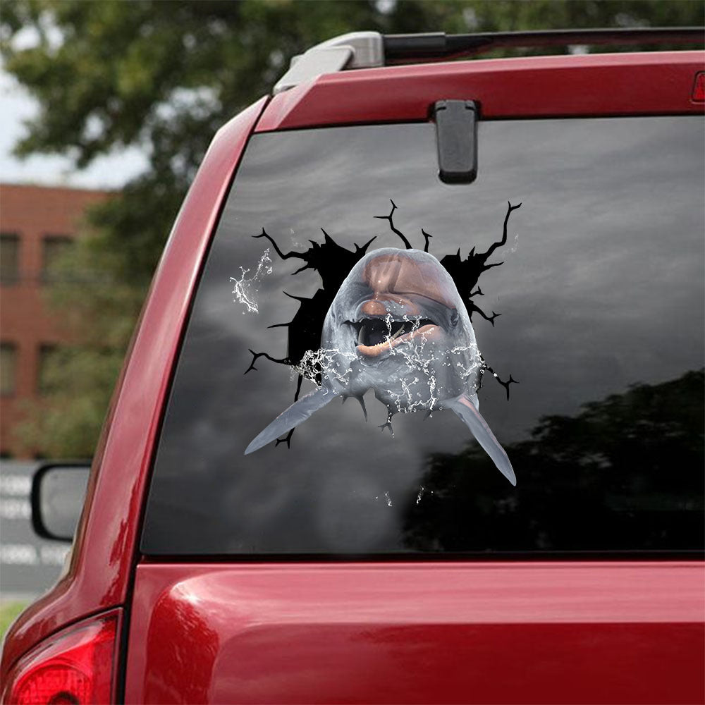 [ld1389-snf-lad]-common-dolphin-crack-car-sticker-fishing-lover