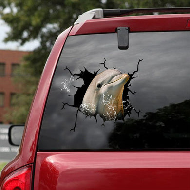 [ld1390-snf-lad]-bottlenose-dolphin-crack-car-sticker-fishing-lover