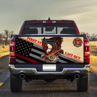 Firefighter truck Tailgate Decal Sticker Wrap First In Last Out Tailgate Wrap Decals For Trucks