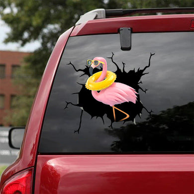 [sk1664-snf-tnt]-flamingo-crack-car-sticker-animals-lover