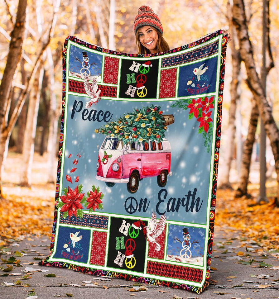  Peace On Earth Hippie Christmas Xmas Ultra Soft Cozy Plush Fleece Blanket