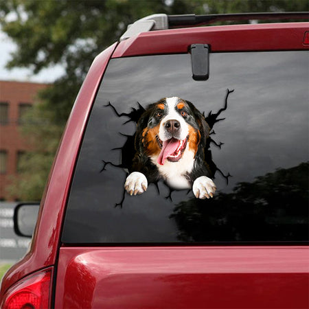 [th0461-snf-tpa]-bernese-mountain-crack-car-sticker-dogs-lover
