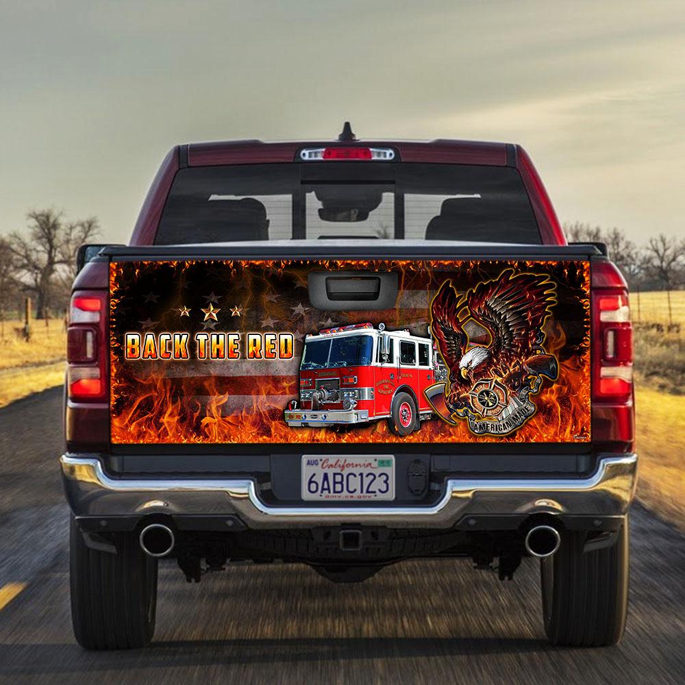 Back The Red Firefighter truck Tailgate Decal Sticker Wrap Tailgate Wrap Decals For Trucks