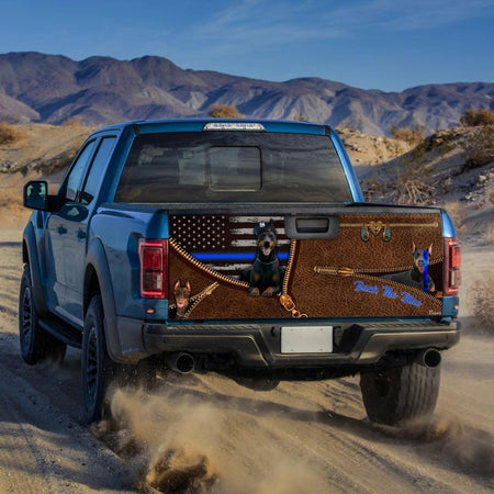 Dobermann Back The Blue 3d Zipper truck Tailgate Decal Sticker Wrap Tailgate Wrap Decals For Trucks